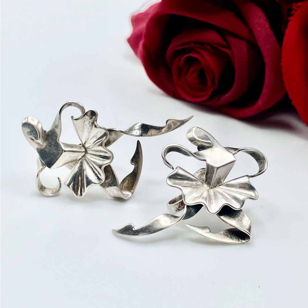 Boucher Vintage Parisina Ballerina Earrings 1940's Cubeism Style Sterling Silver